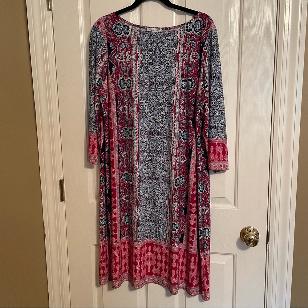 London Style Blue Red 3/4 Sleeve Dress 18W